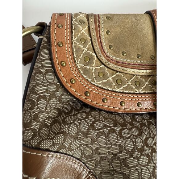 Coach Vintage Y2K Soho F11517 Signature C Canvas Patchwork Hobo Bag Tan - Picture 3 of 11